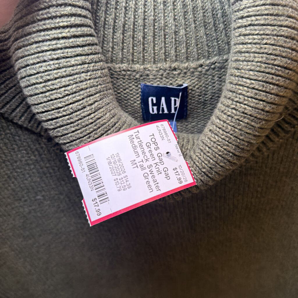 Gap Green Knit Turtleneck Sweater Medium Tall