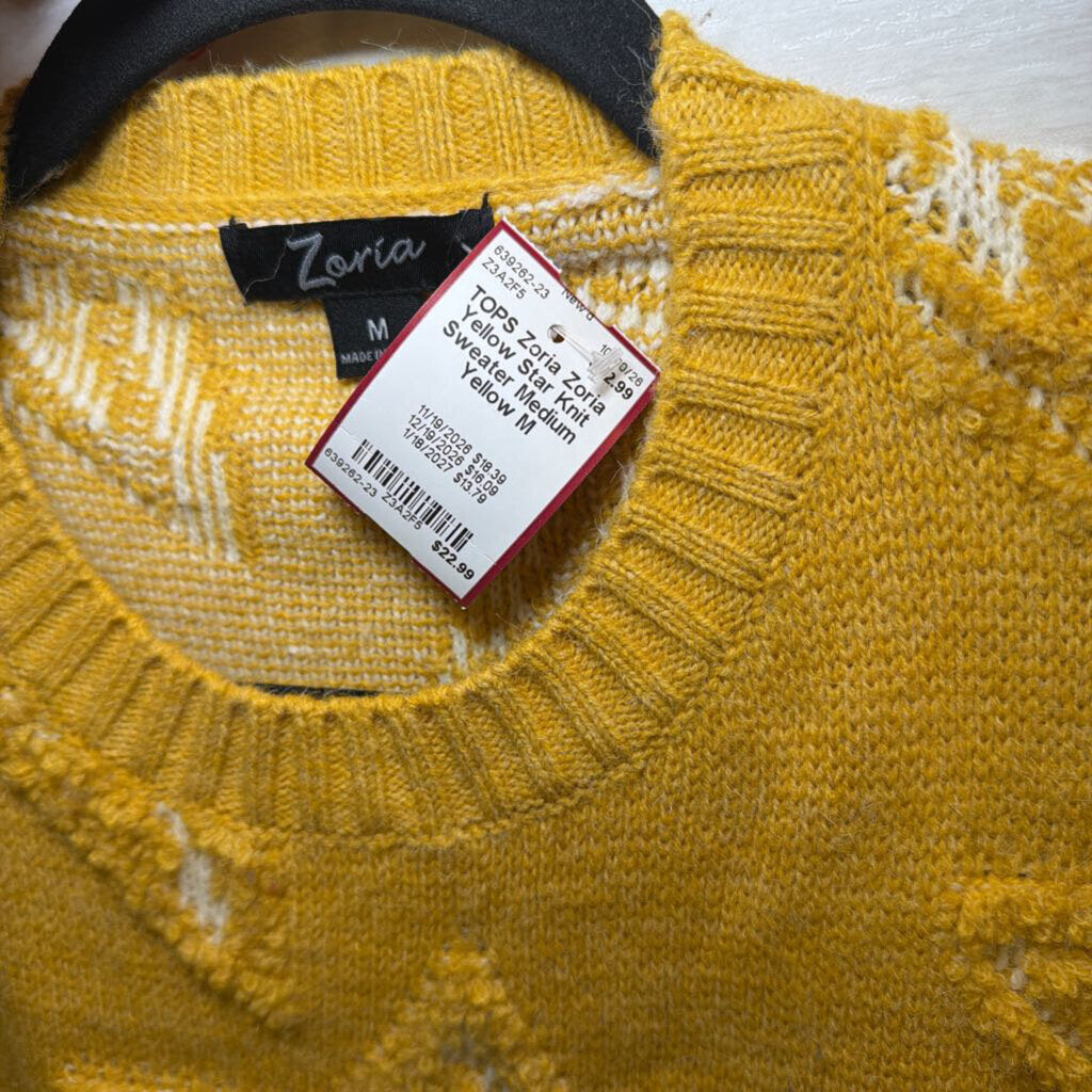 Zoria Yellow Star Knit Sweater Medium