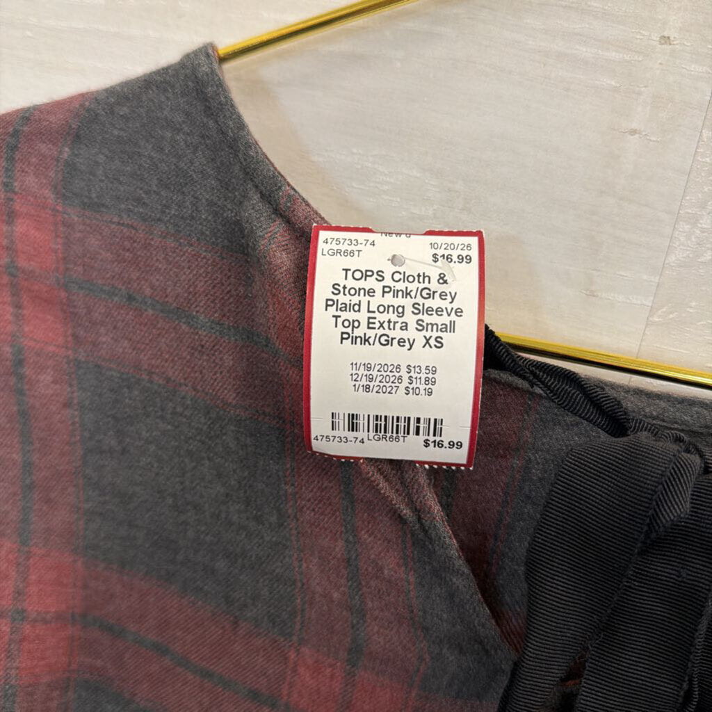 Pink/Grey Plaid Long Sleeve Top Extra Small