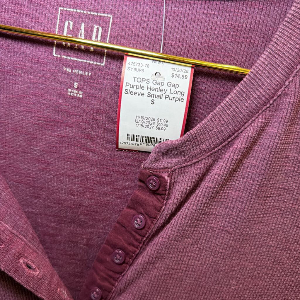 Gap Purple Henley Long Sleeve Small
