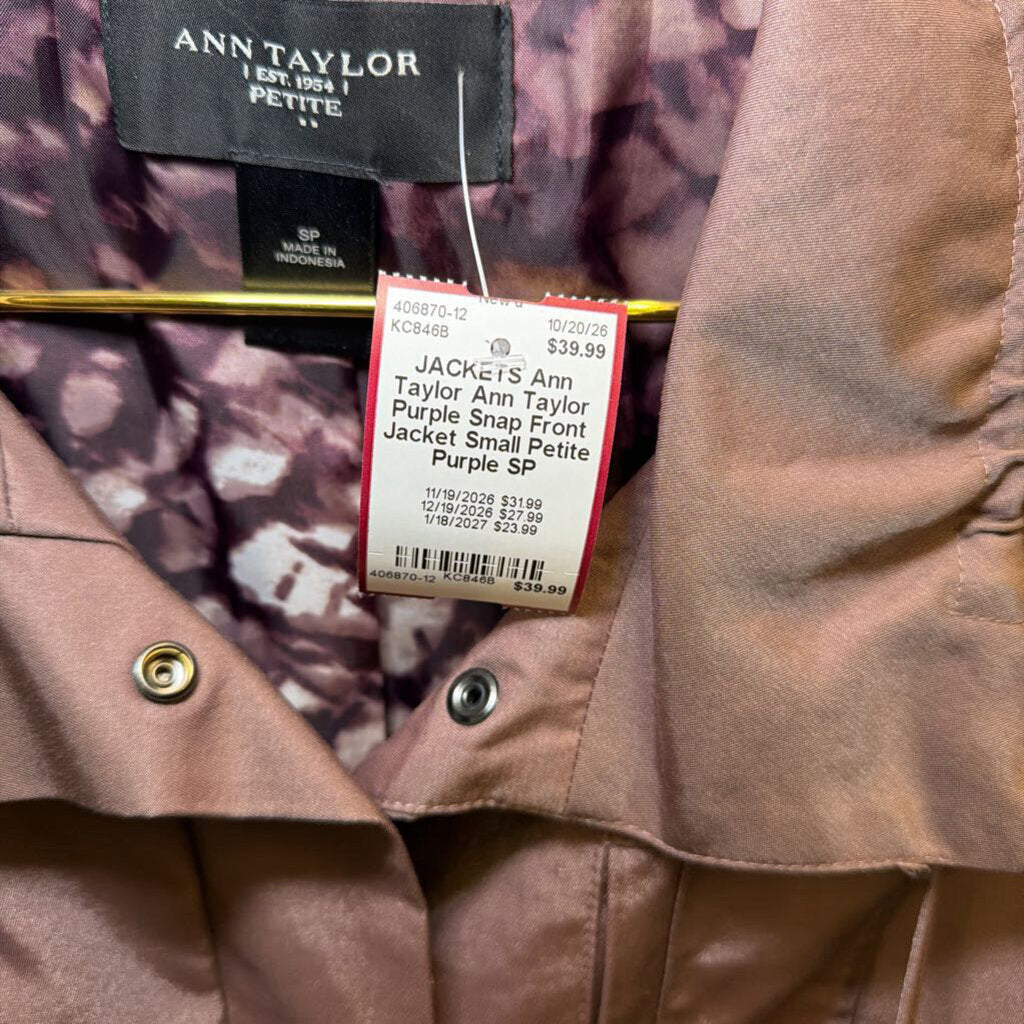 Ann Taylor Purple Snap Front Jacket Small Petite