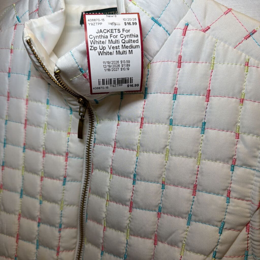 For Cynthia White/ Multi Quilted Zip Up Vest Medium