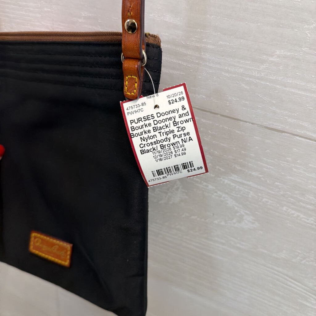 Dooney and Bourke Black/ Brown Nylon Triple Zip Crossbody Purse