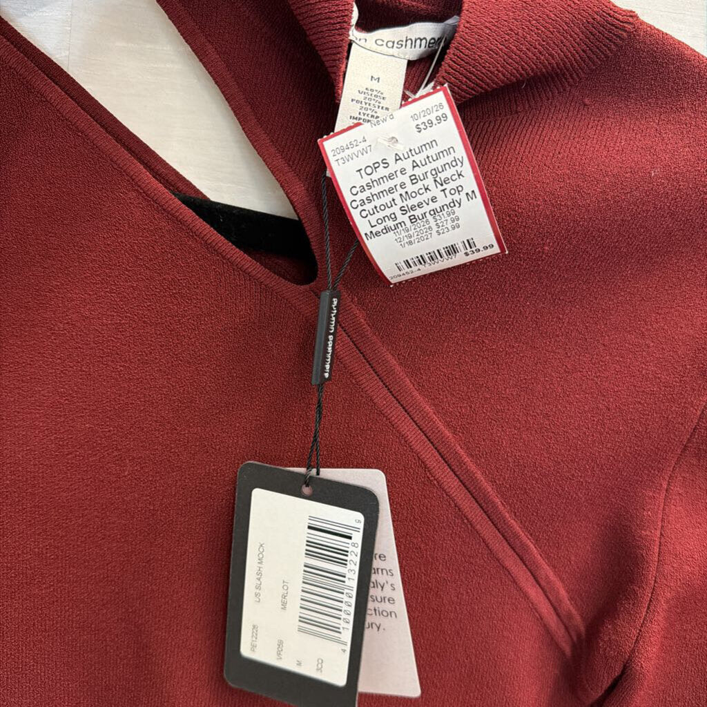 Autumn Cashmere Burgundy Cutout Mock Neck Long Sleeve Top Medium