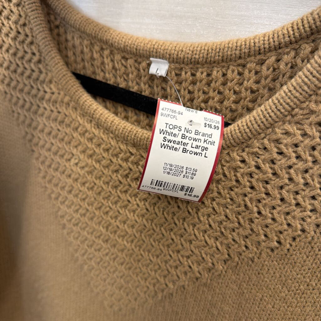 White/ Brown Knit Sweater Large