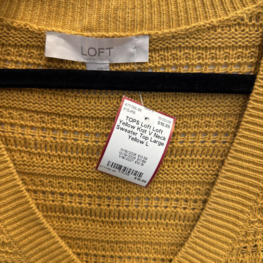 Loft Yellow Knit V Neck Sweater Top Large