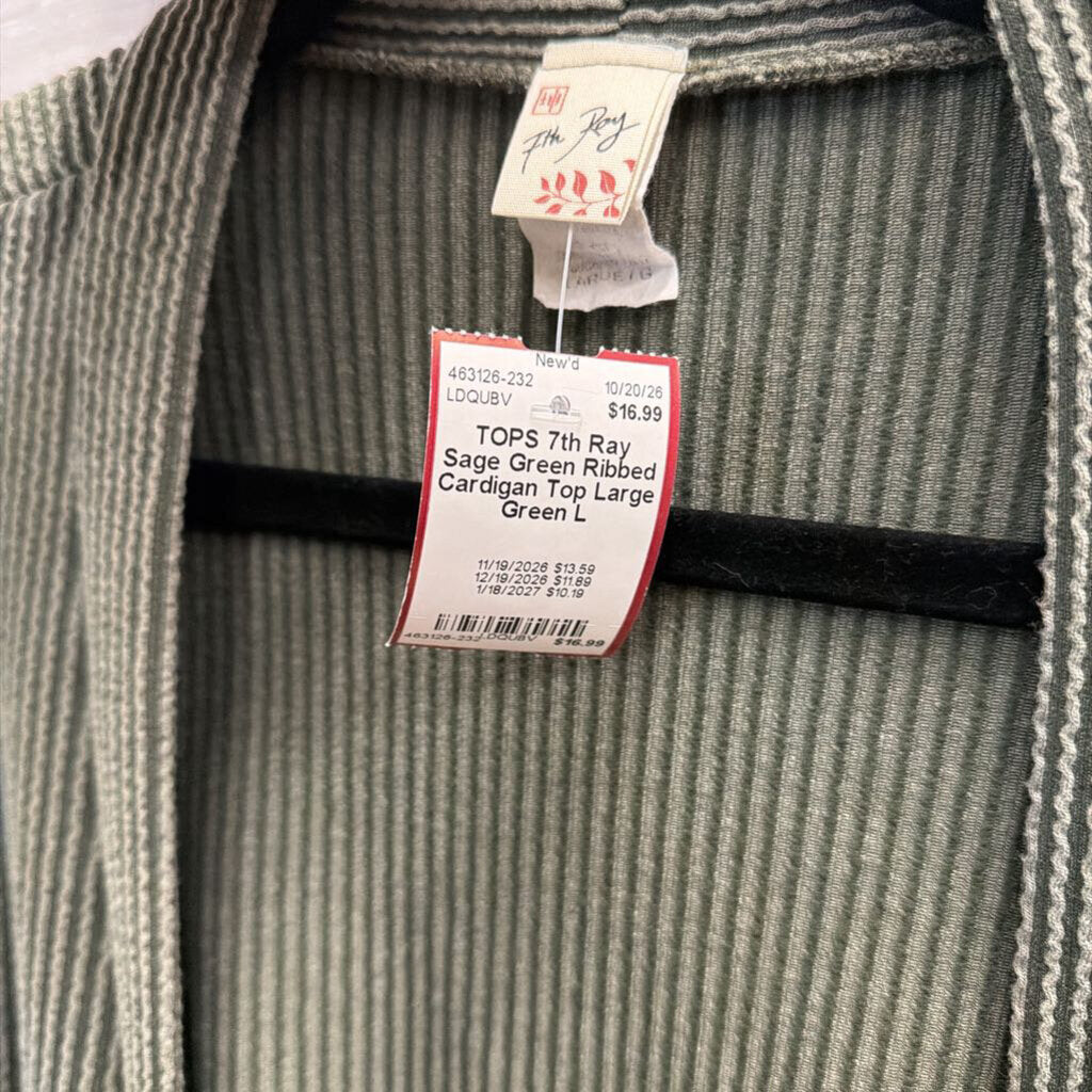 Sage Green Ribbed Cardigan Top Large