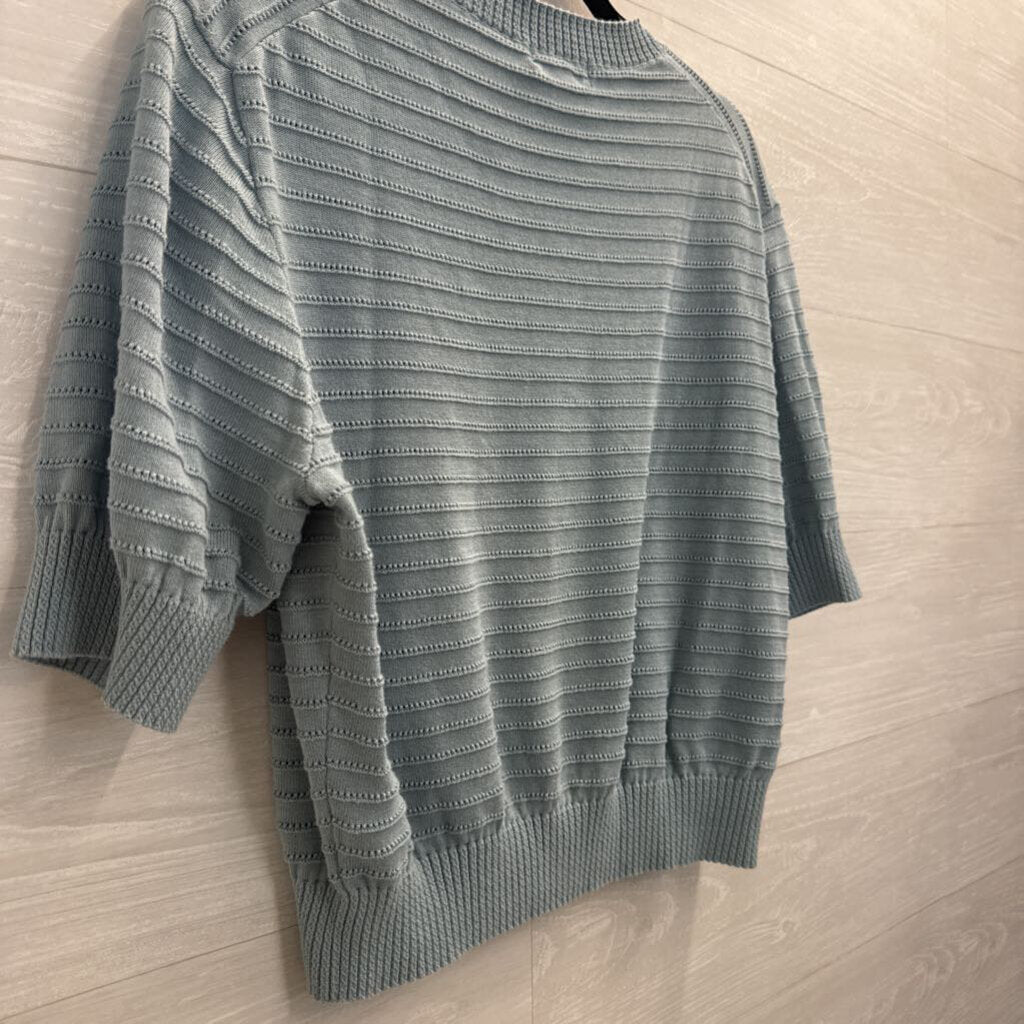 Frye Blue Knit Short Sleeve Top Large