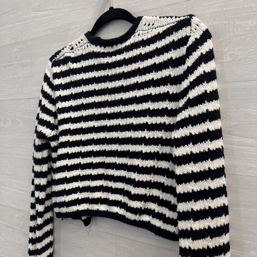 Industry White/ Black Striped Knit Cropped Cardigan Sweater Medium