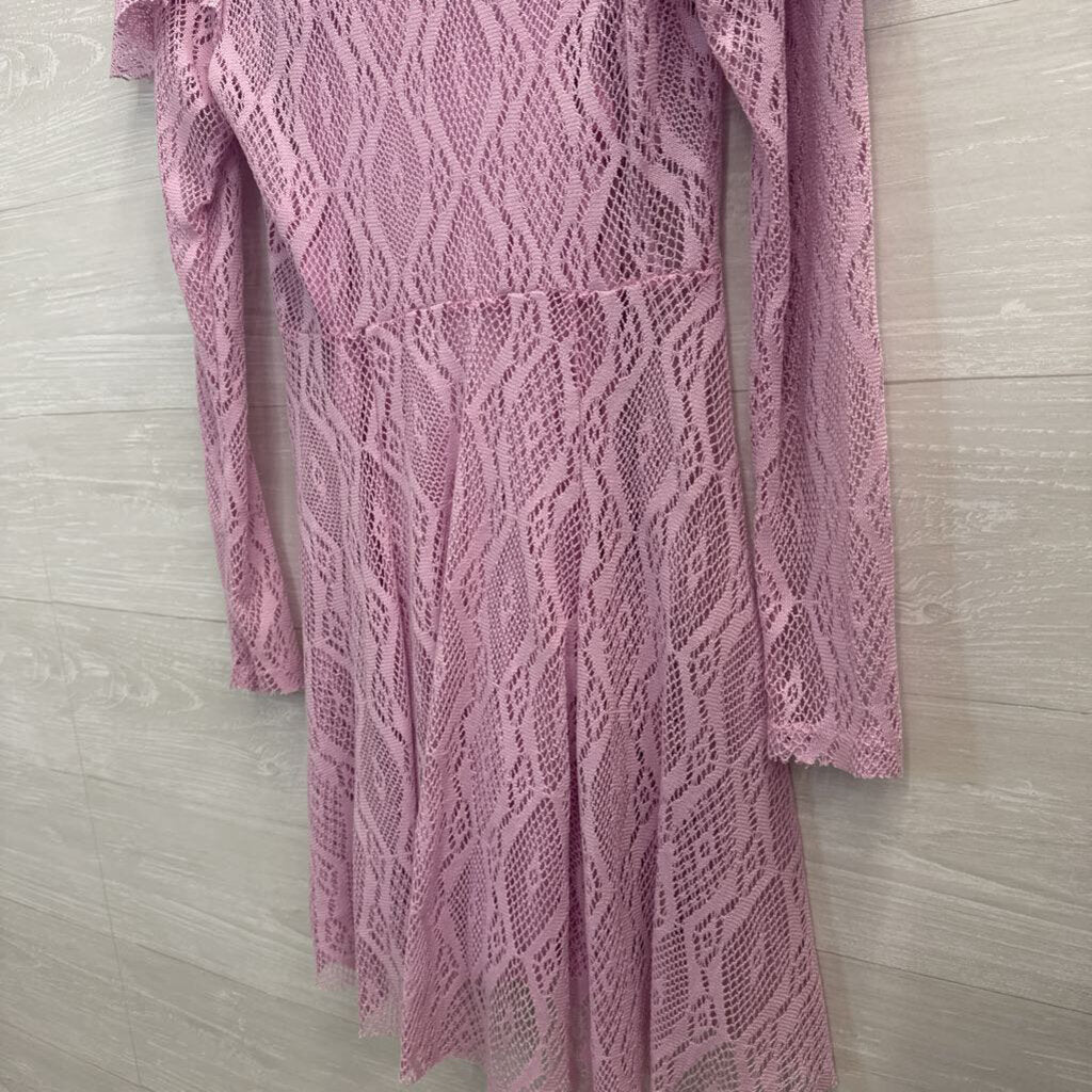 Free People Purple Lace Long Sleeve Ruffle Detail Dress Small