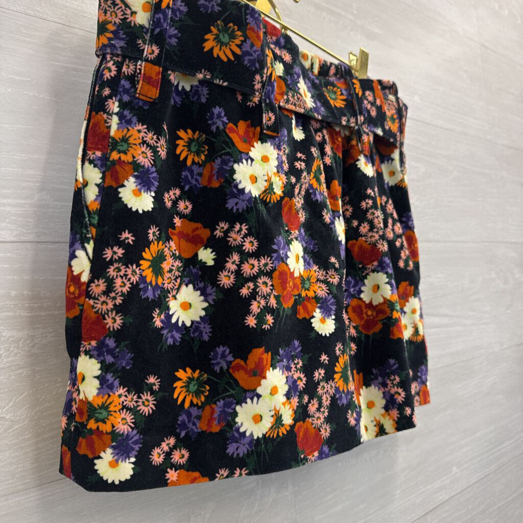 Staud Black/ Multi Floral Velvet Belted Mini Skirt 8