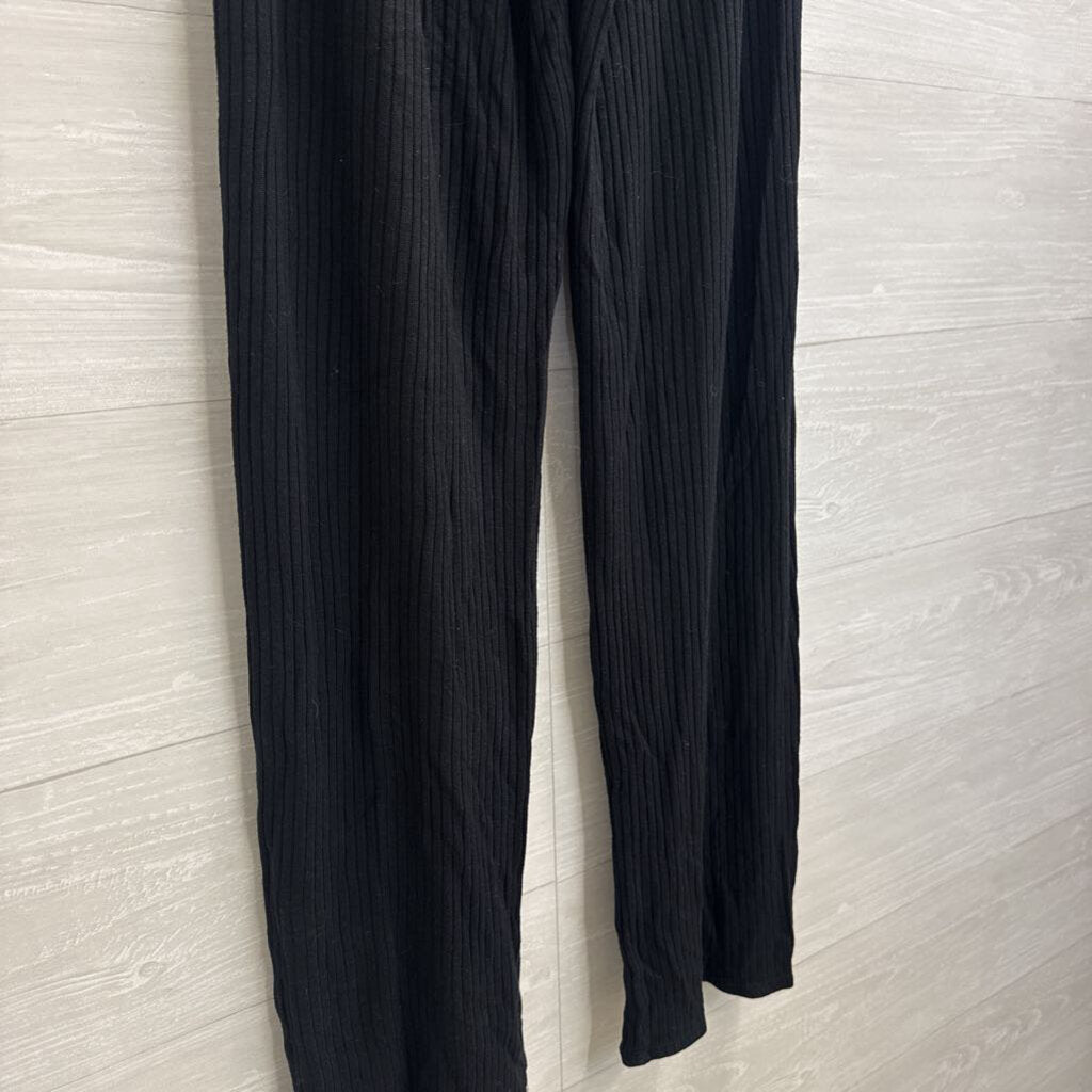 Reformation Jeans Black Ribbed Wide Leg Pull On Pants Medium