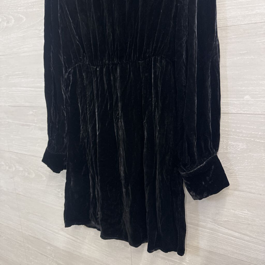 Realisation Black Velvet Long Sleeve Button Front Dress Medium