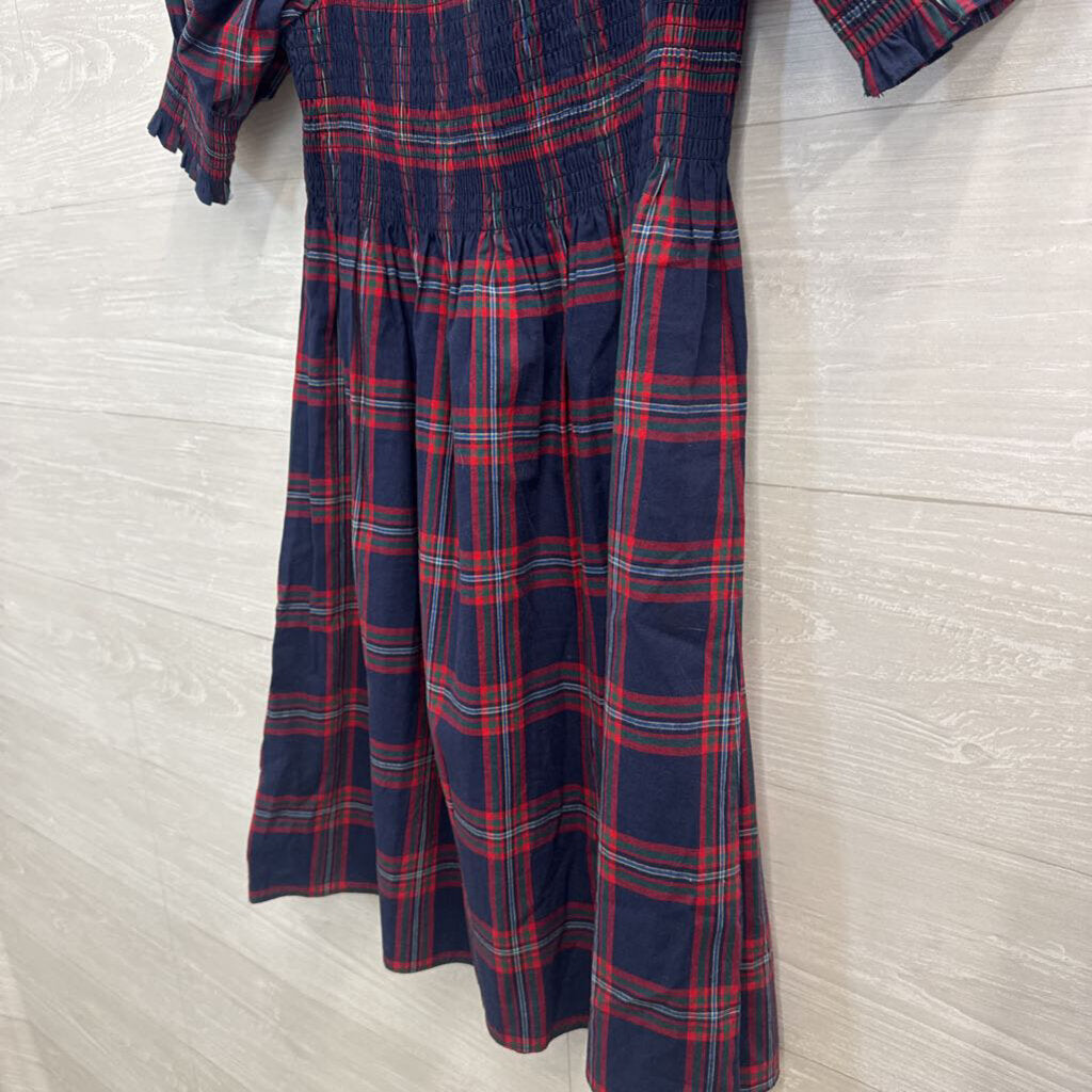 Hill House Navy/ Red Plaid Short Puff Sleeve Dress Small