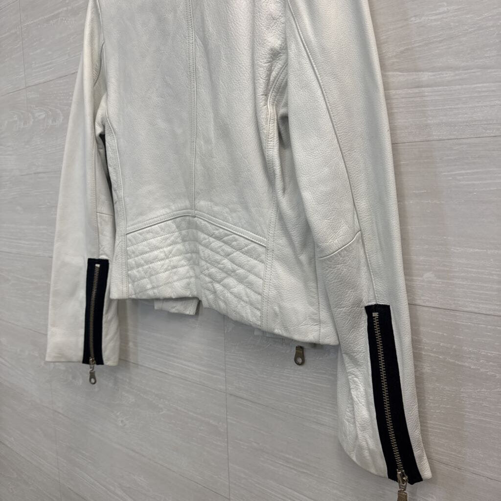 Wilsons Leather White 100% Leather Moto Jacket Medium
