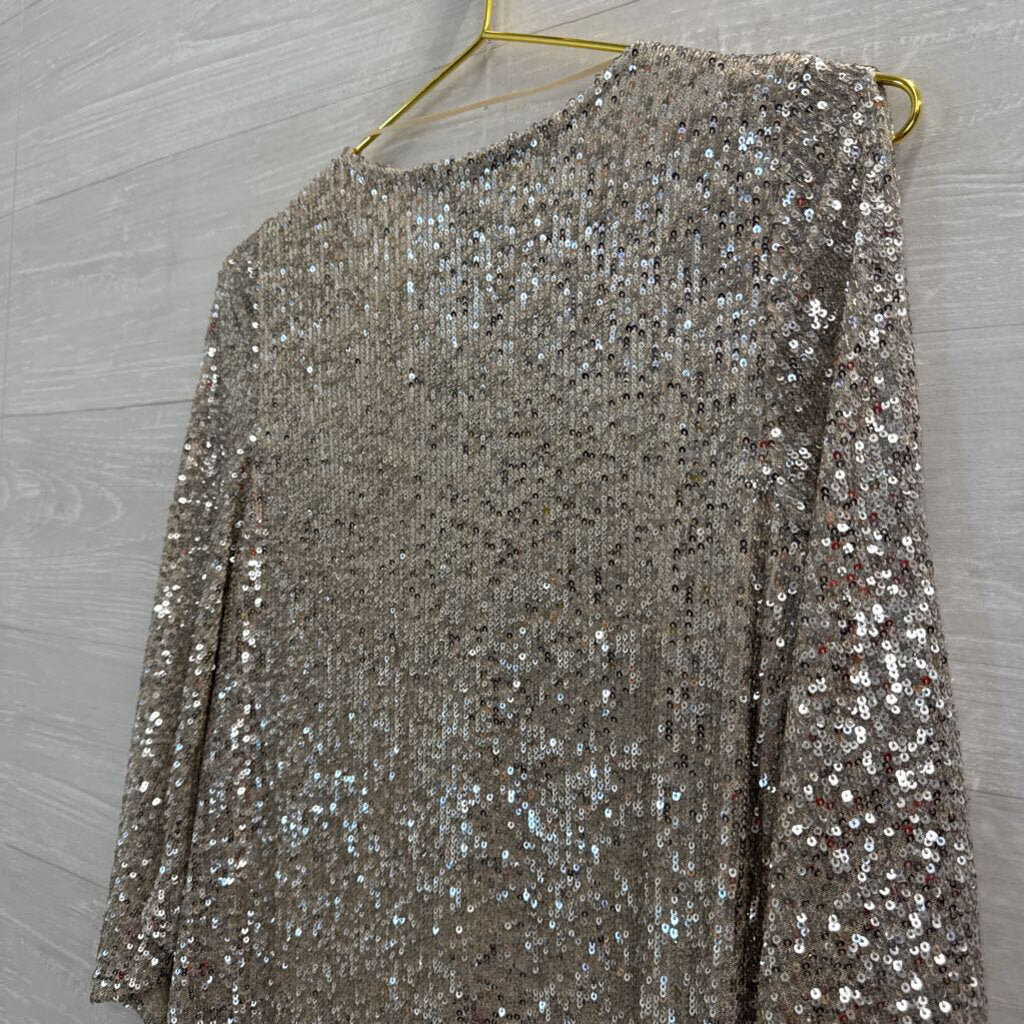 Cable and Gauge Gold/ Silver Sequin Long Sleeve Top Small