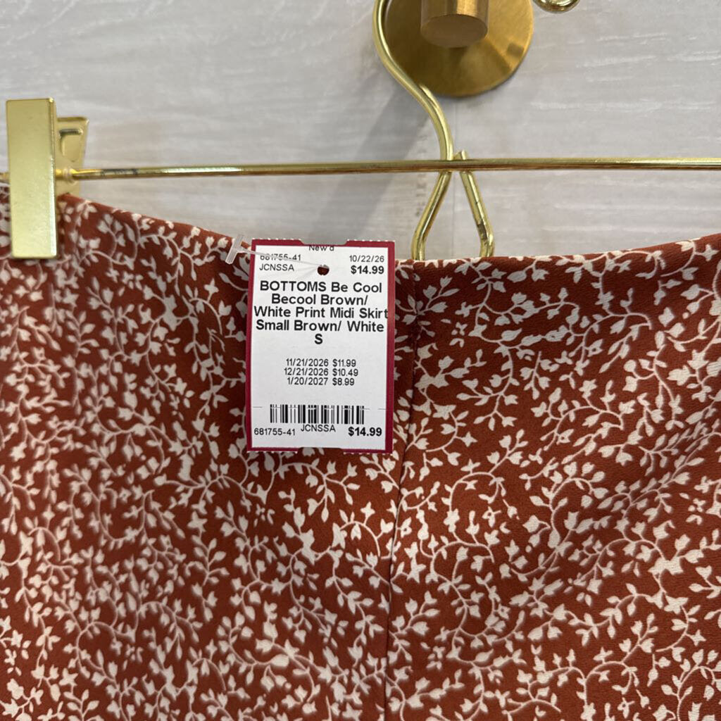 Becool Brown/ White Print Midi Skirt Small