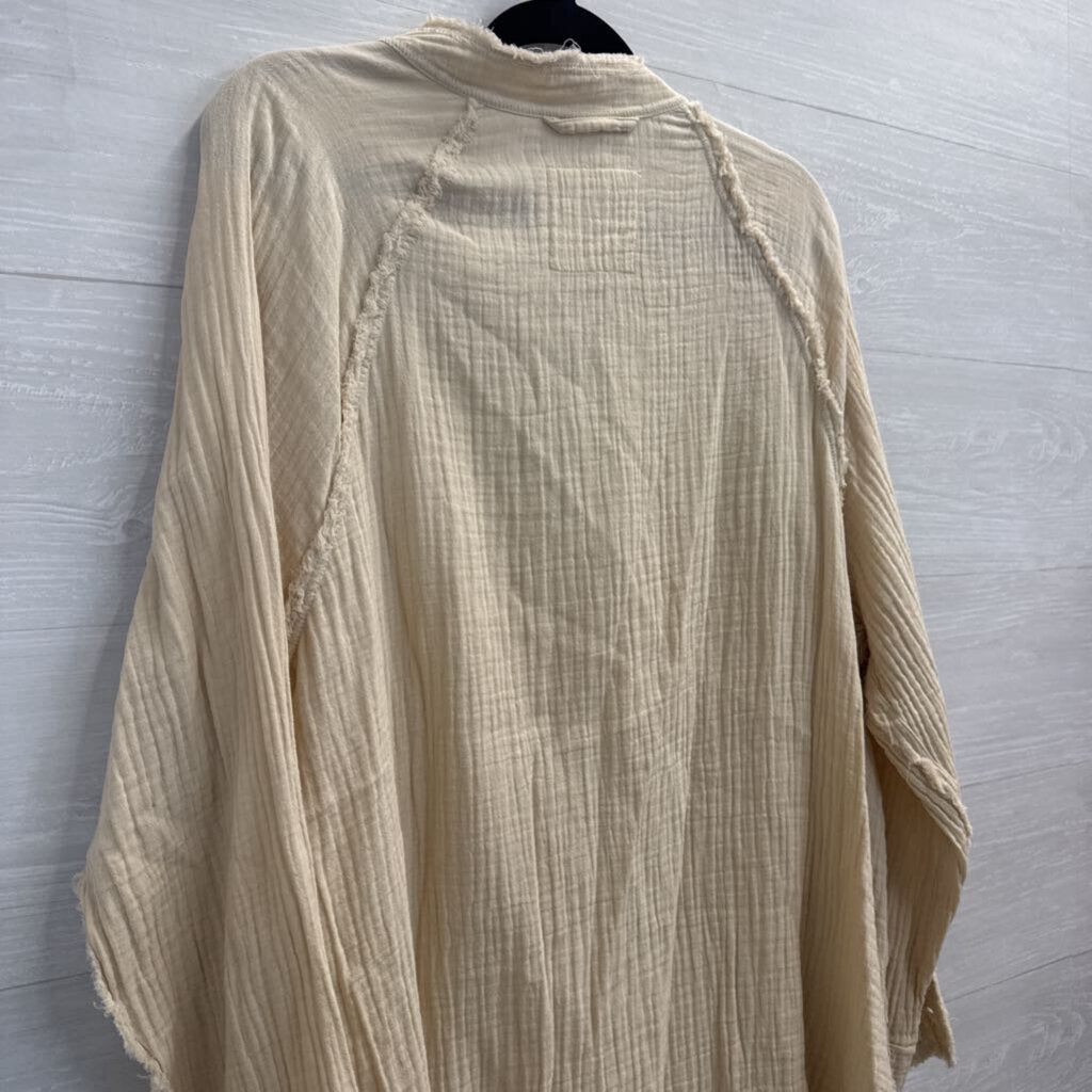 Aerie Cream Textured Long Sleeve Button Down Top Small