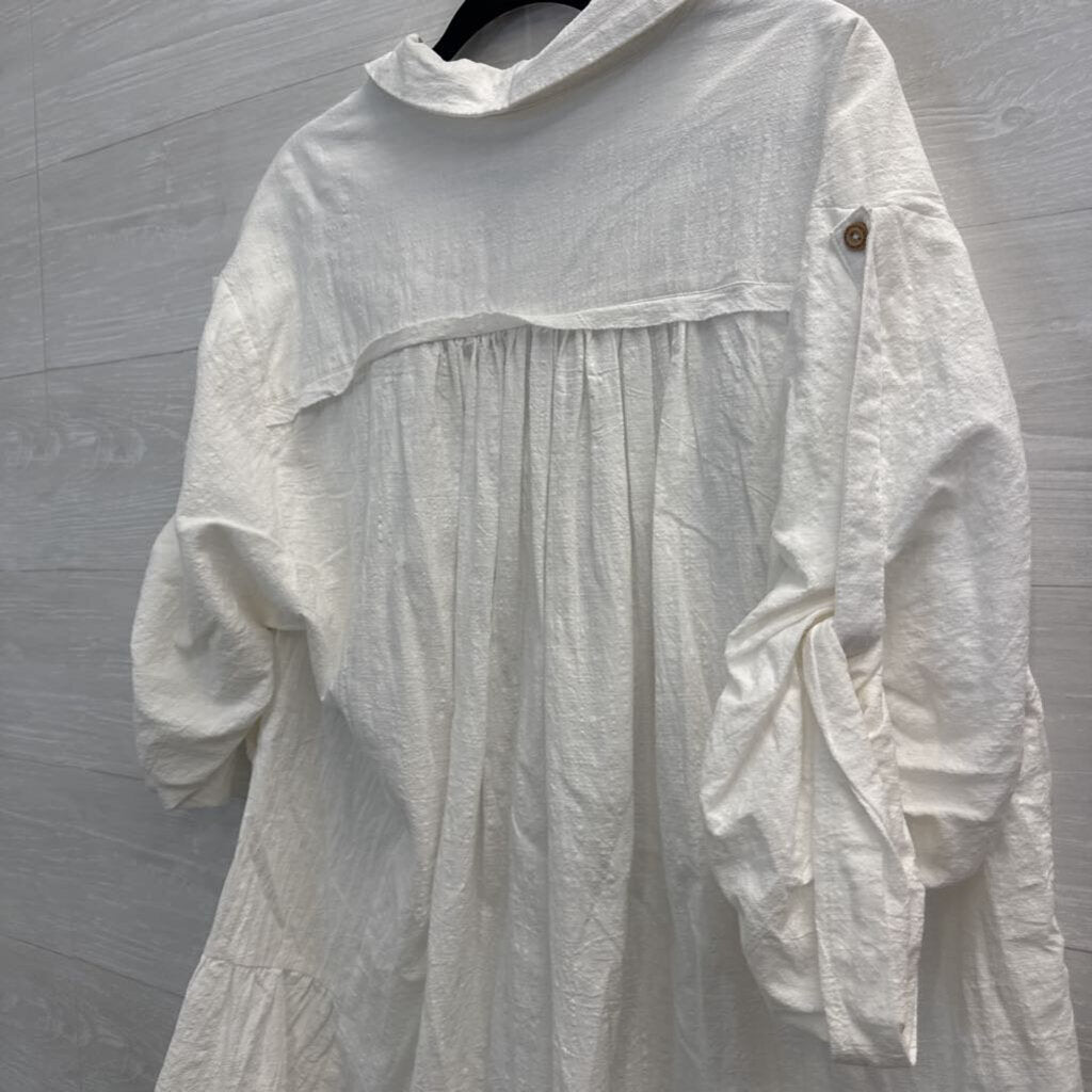 Mustard Seed White Long Sleeve Button Down Tunic Top Small
