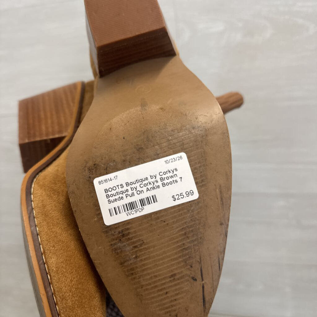 Boutique by Corkys Brown Suede Pull On Ankle Boots 7