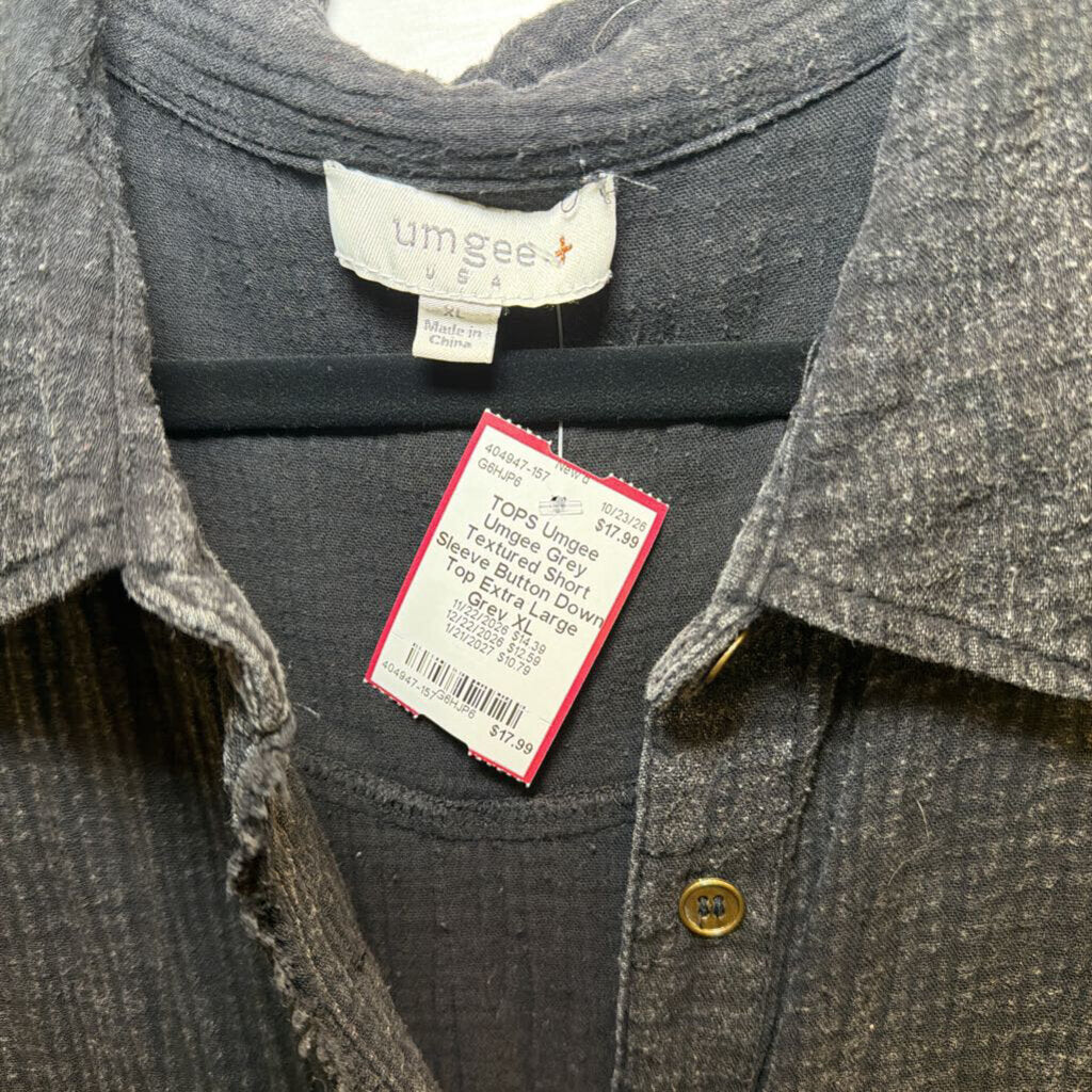 Umgee Grey Textured Short Sleeve Button Down Top Extra Large