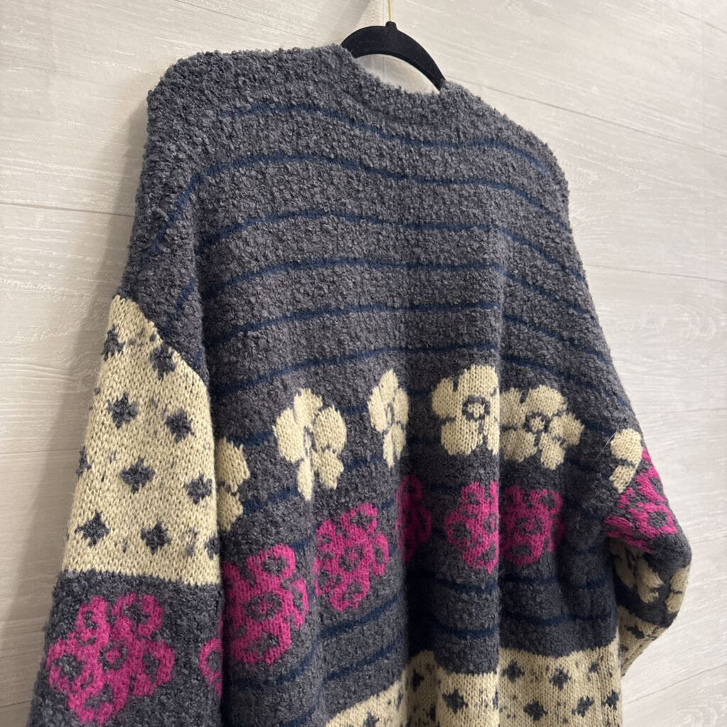 Natural Life Grey/ Multi Soft Knit Open Front Sweater Small/ Medium