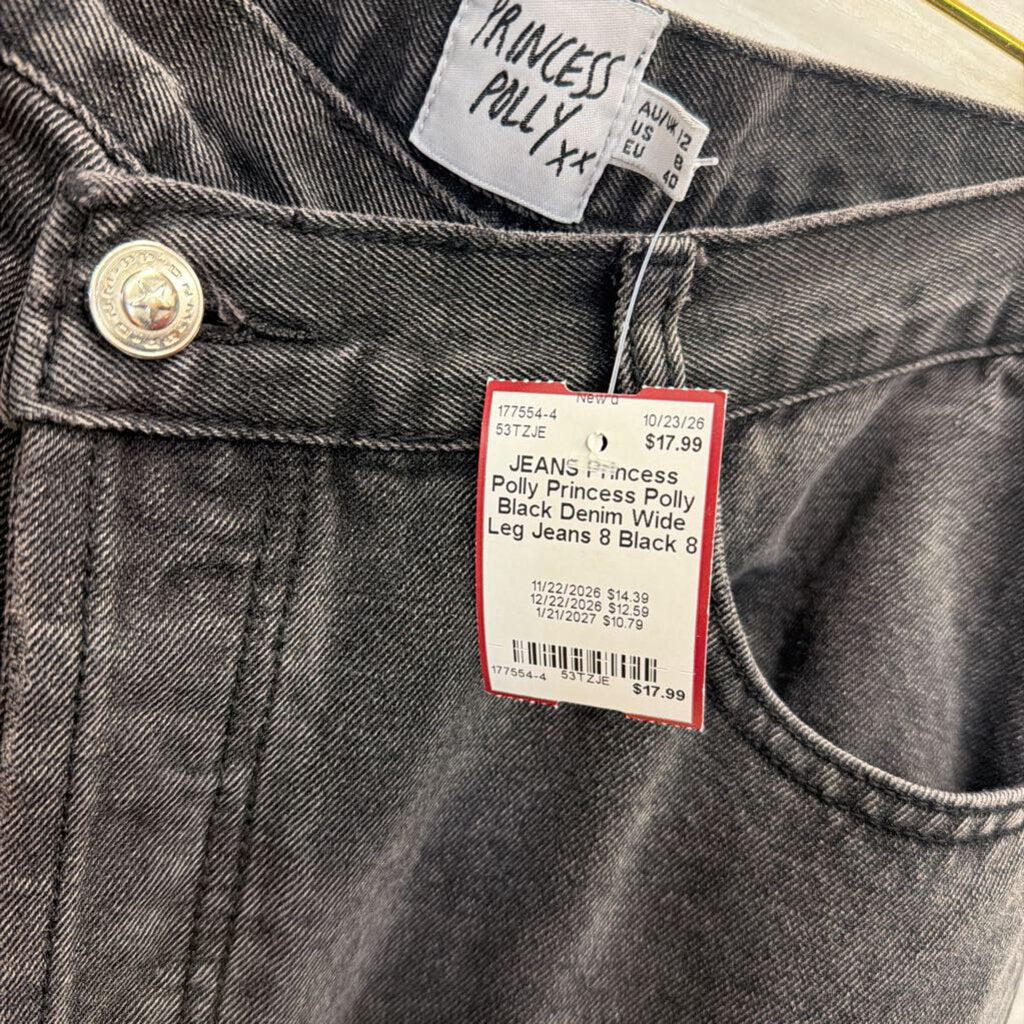 Princess Polly Black Denim Wide Leg Jeans 8
