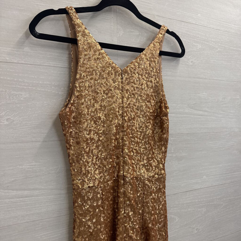 Dress The Population Gold Sequin Midi Dress Extra Small