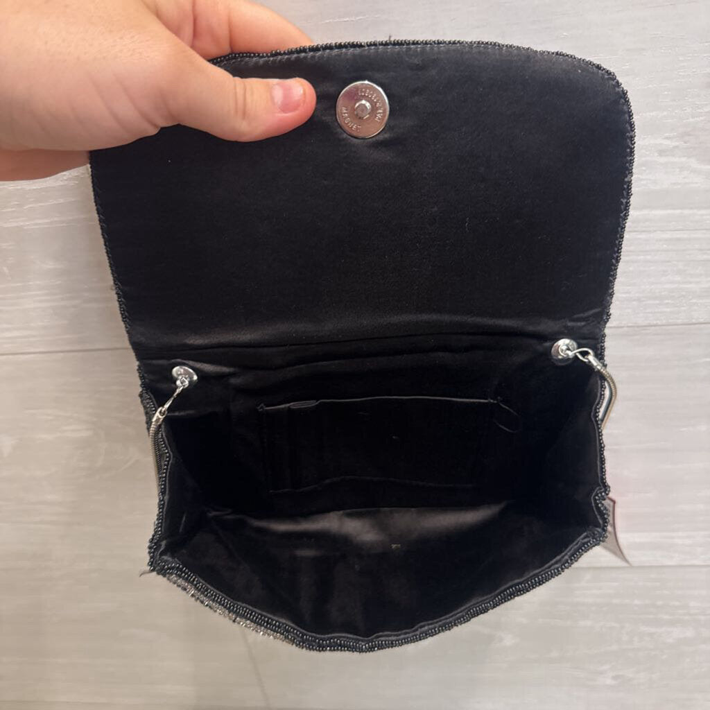 Black/ Silver Beaded Clutch/ Crossbody Purse