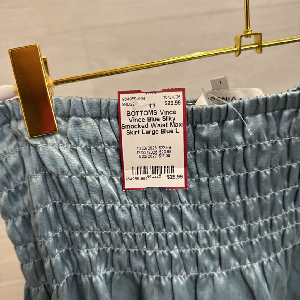 Vince Blue Silky Smocked Waist Maxi Skirt Large