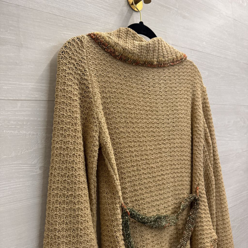 Brown/ Orange Knit Tie Wast Button Front Sweater Top Medium