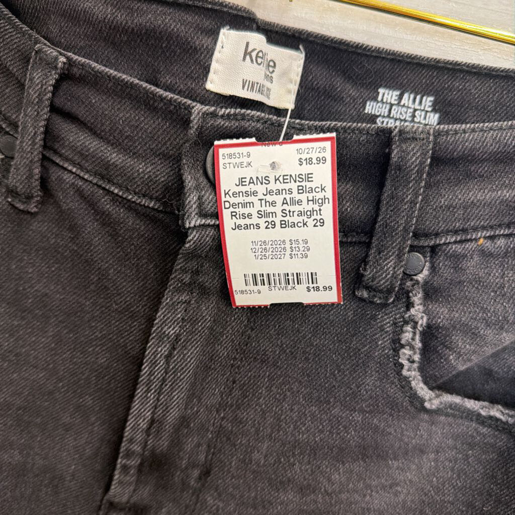 Kensie Jeans Black Denim The Allie High Rise Slim Straight Jeans 29