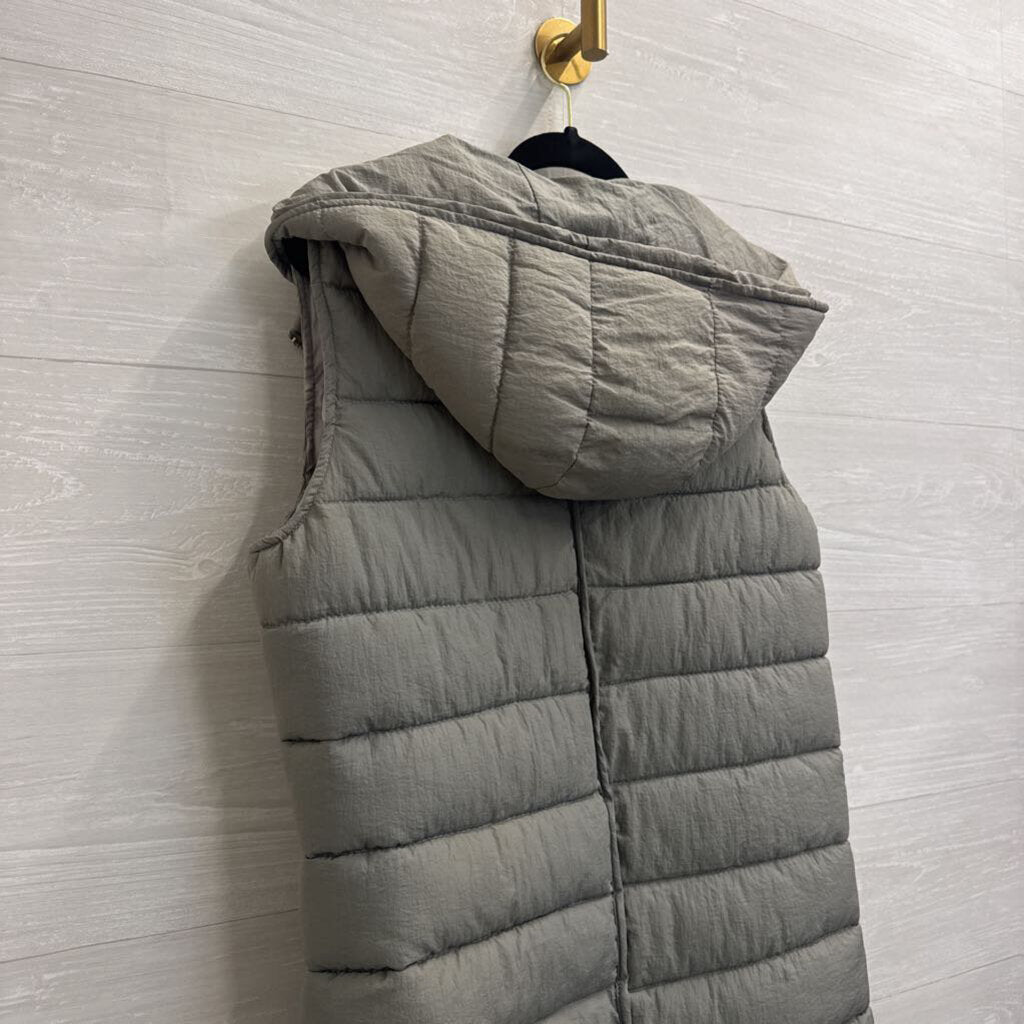 Western Style Grey Puffer Long Zip Up Vest Extra Large