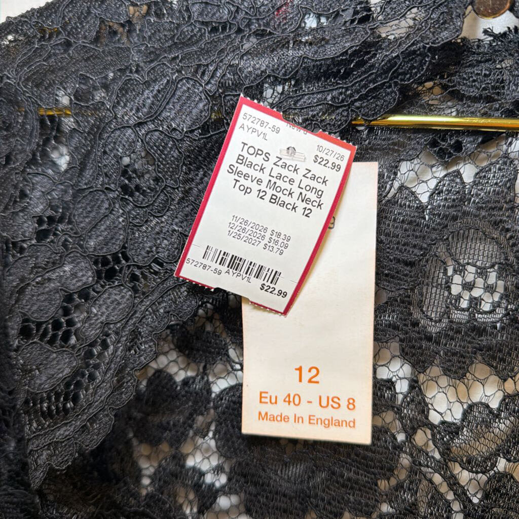 Zack Black Lace Long Sleeve Mock Neck Top 12