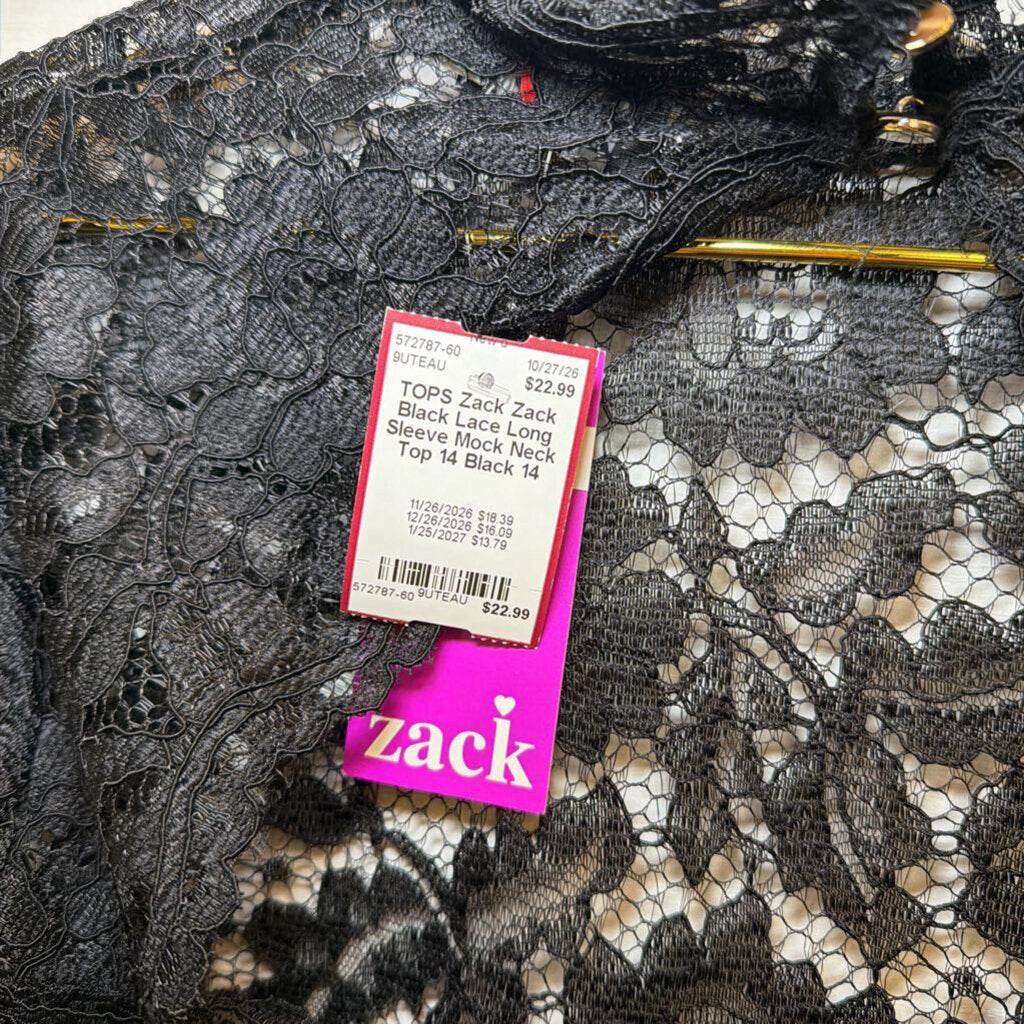 Zack Black Lace Long Sleeve Mock Neck Top 14