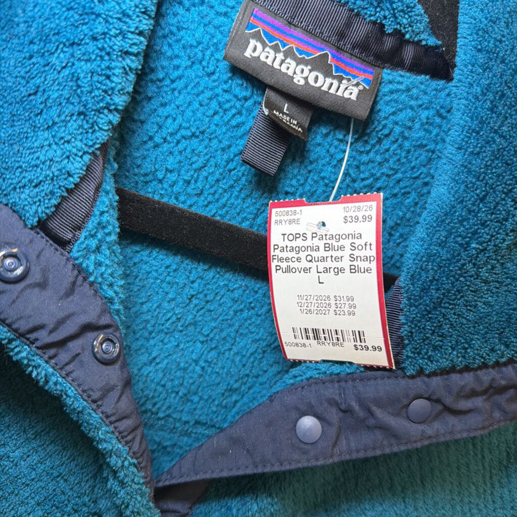 Patagonia Blue Soft Fleece Quarter Snap Pullover Large