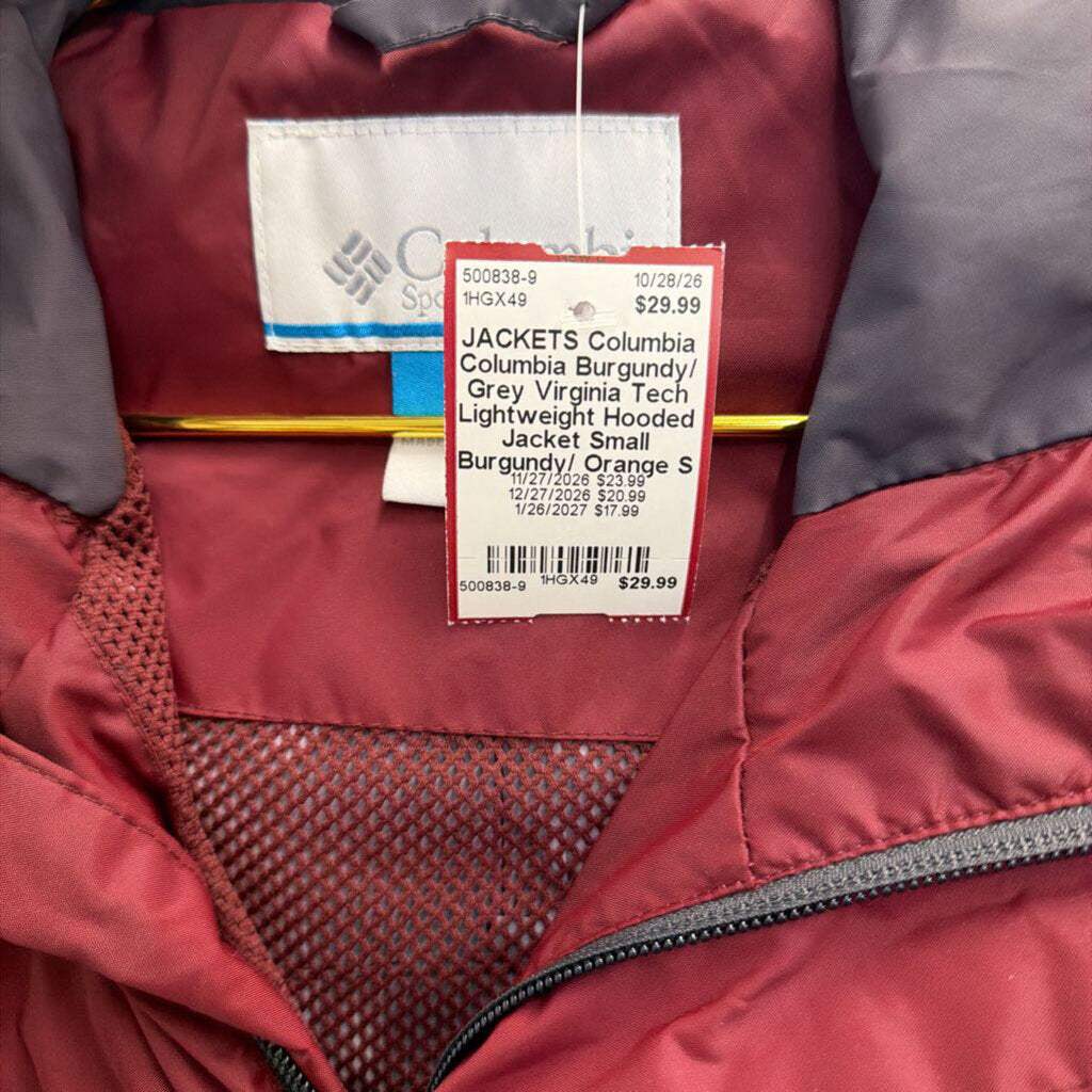 Columbia Burgundy/ Grey Virginia Tech Lightweight Hooded Jacket Small