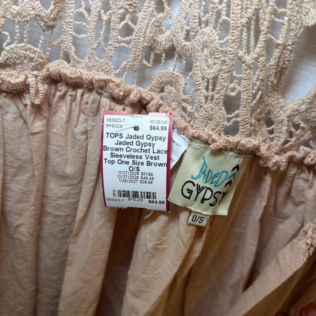 Jaded Gypsy Brown Crochet Lace Sleeveless Vest Top One Size