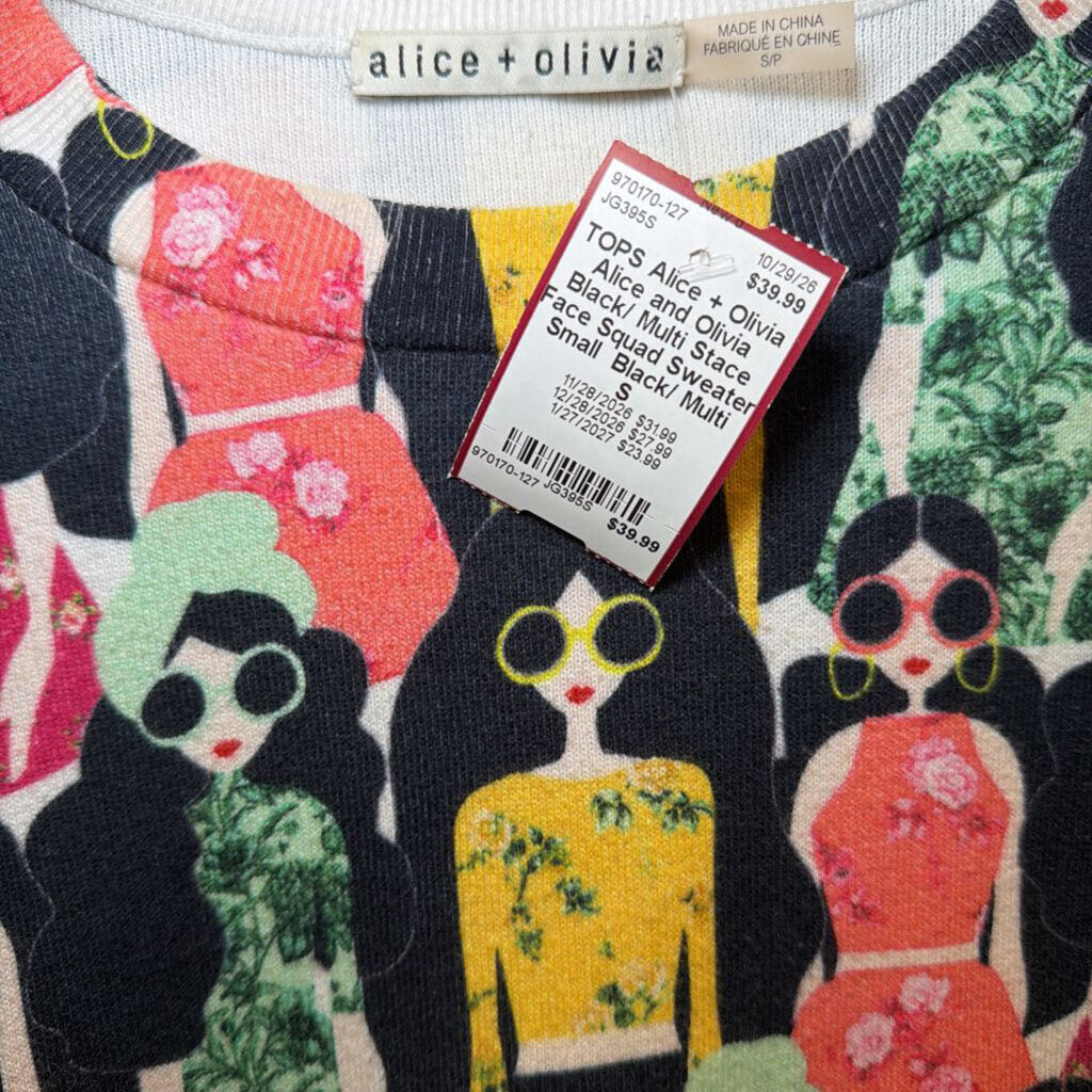 Alice and Olivia Black/ Multi Stace Face Squad Sweater Small