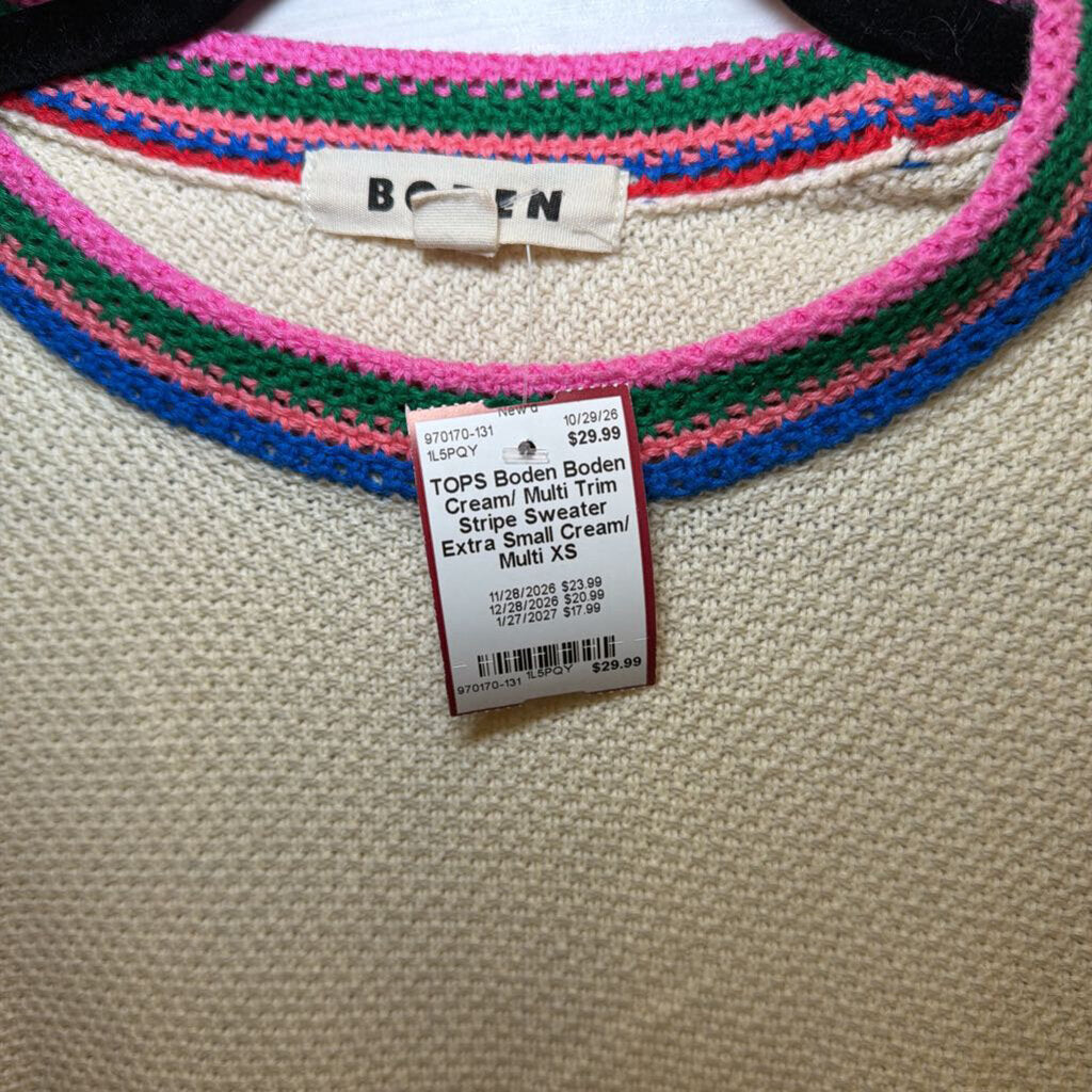 Boden Cream/ Multi Trim Stripe Sweater Extra Small