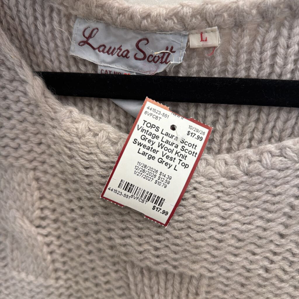 Vintage Laura Scott Grey Wool Knit Sweater Vest Top Large