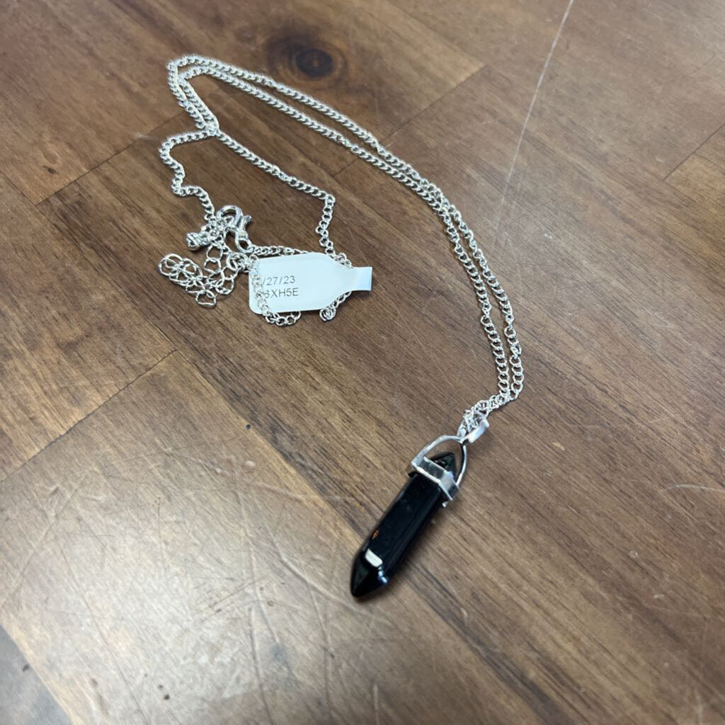 Black Resin Crystal Silver Necklace