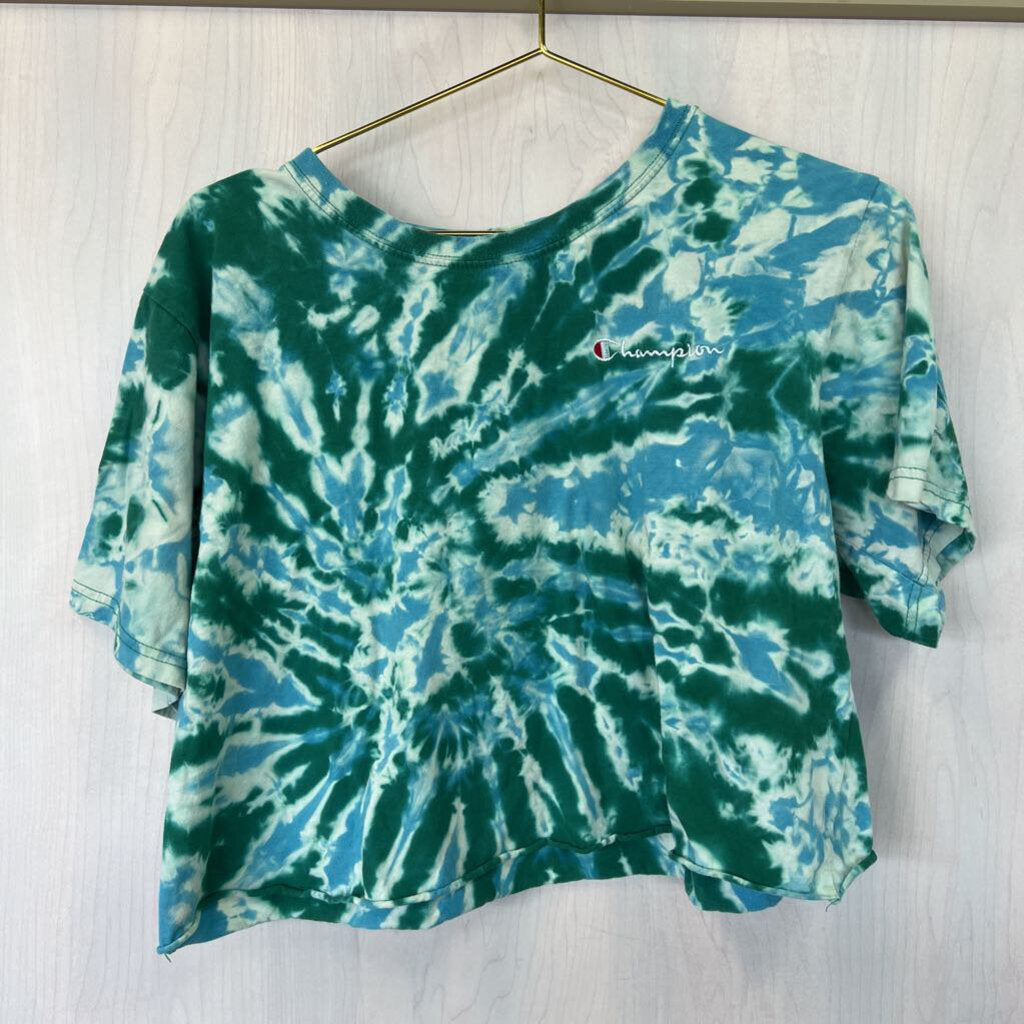 Champion Green/Blue Tie Dye Crop Top Large