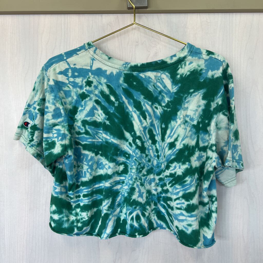 Champion Green/Blue Tie Dye Crop Top Large