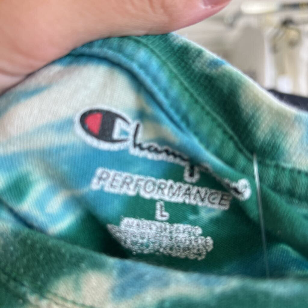 Champion Green/Blue Tie Dye Crop Top Large