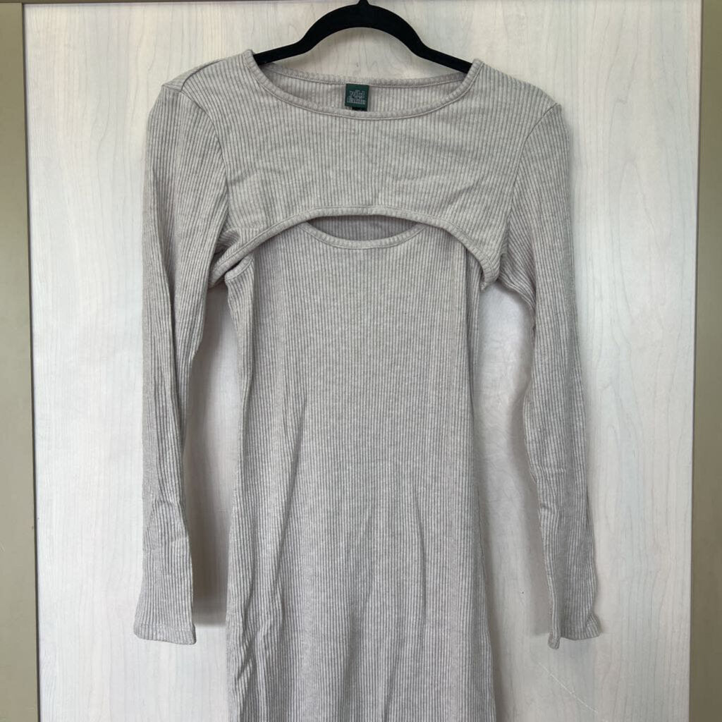 Beige Soft Ribbed Shrug Top Maxi Dress Set Size Medium