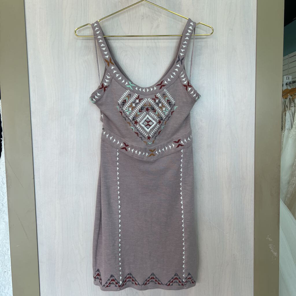 Free People Purple Embroidered Fitted Dress Medium