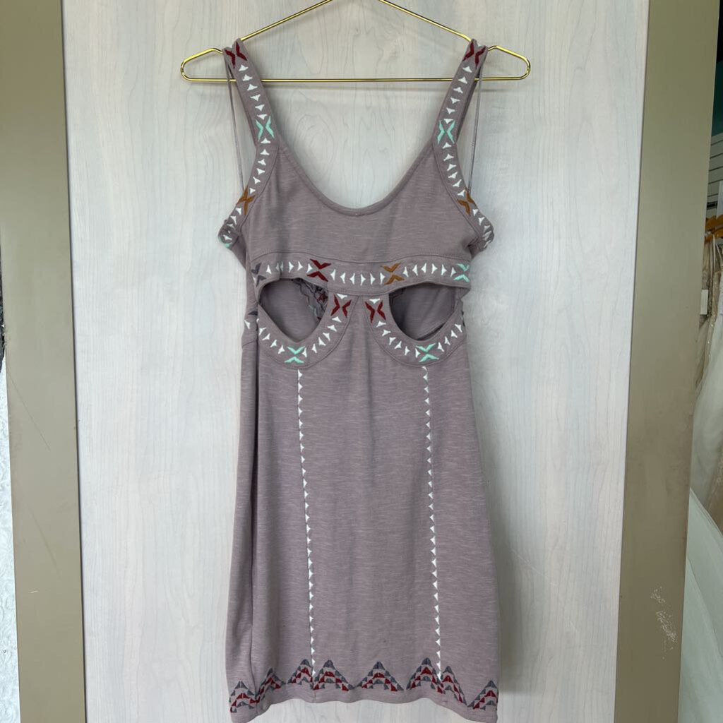 Free People Purple Embroidered Fitted Dress Medium