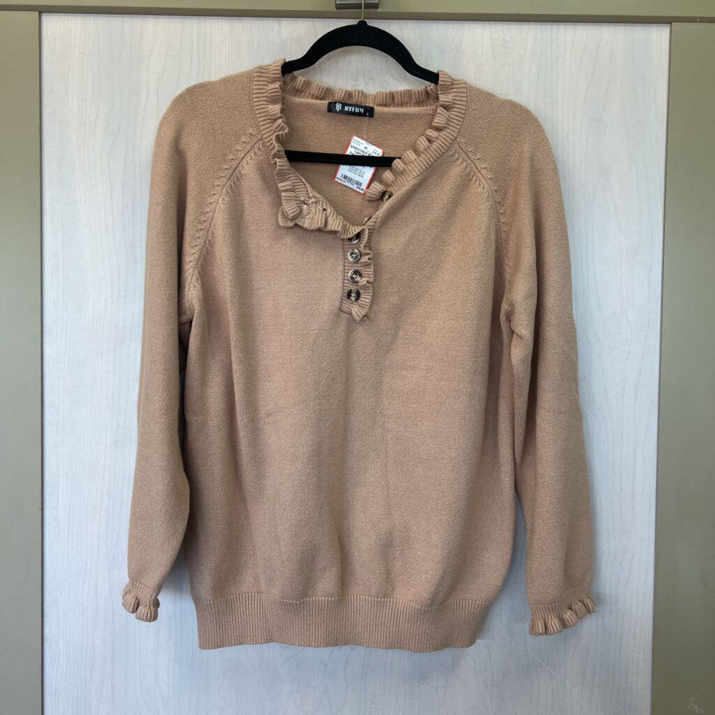 Light Bronw Sweater with Frill Accents Large