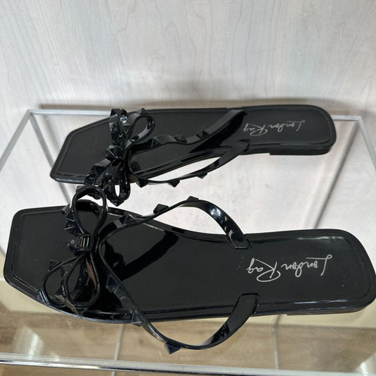 Black Patent Bow Thong Sandals 10.0